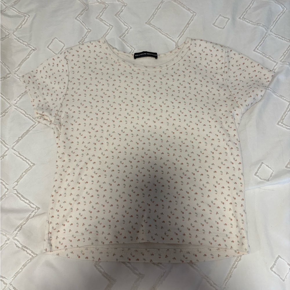 Brandy Melville Cream Floral Short Sleeve Tee